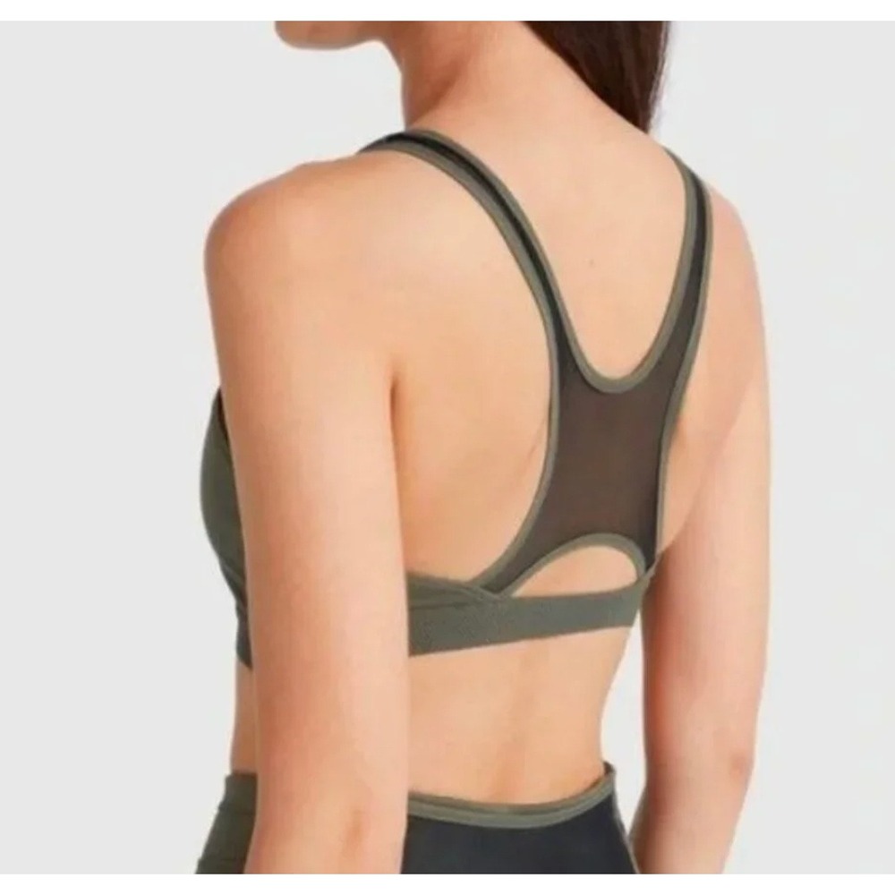 Puma x Goop Sports Bra Womens M Olive Green Racerback Mesh Activewear Athleisure - Picture 2 of 6
